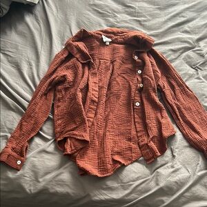 Rust Textured Button-Up Shirt